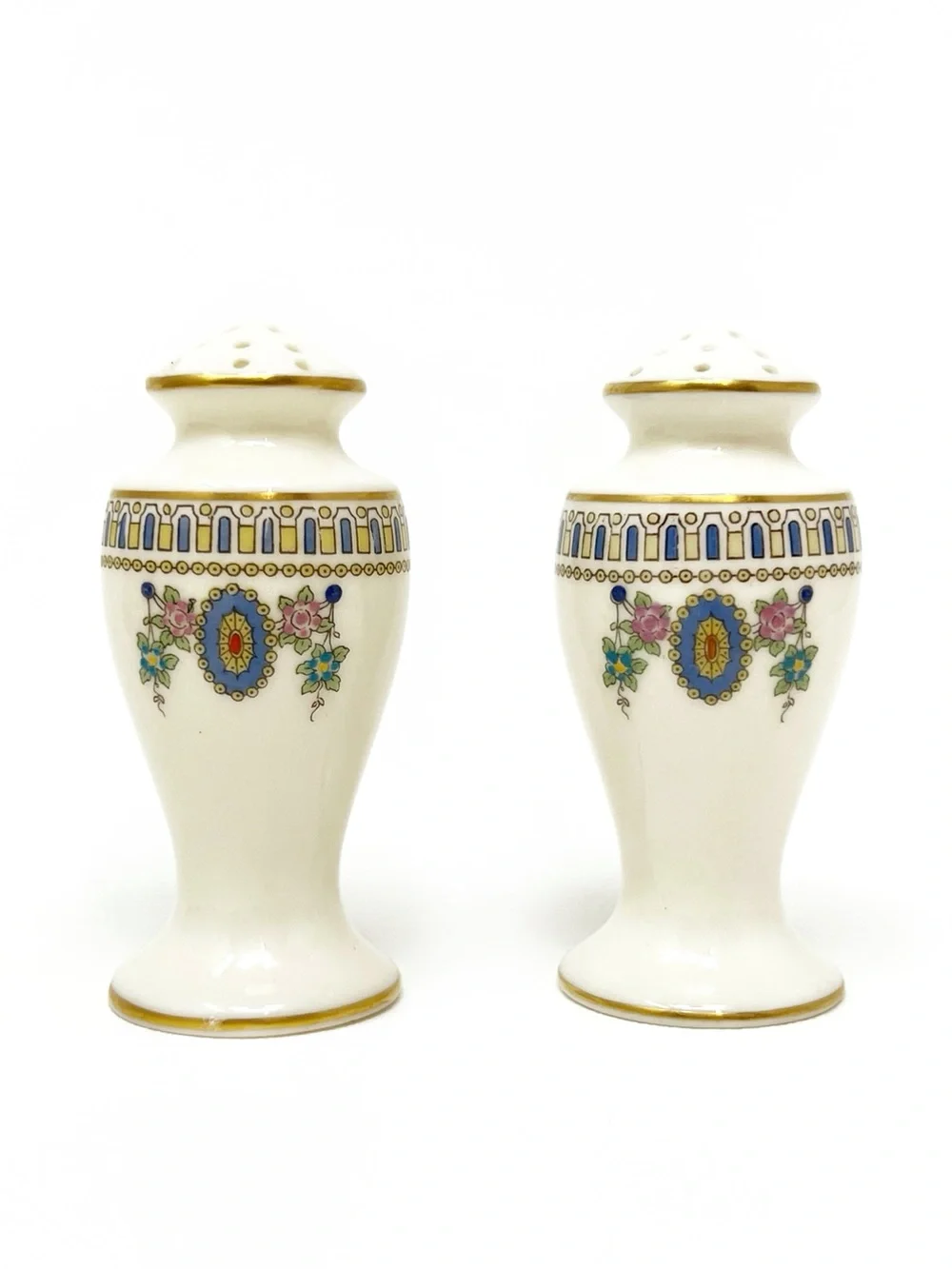 Vintage Lenox The Colonial Salt & Pepper Shakers Bone China Cream Gold Vtg EUC